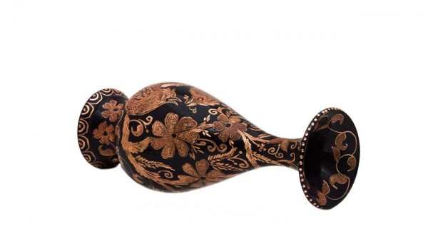 Persian Hand Engraved Copper Flower Vase Glazed Tin Small Bird 2