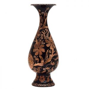 Persian Hand Engraved Copper Flower Vase Glazed Tin Small Bird 7