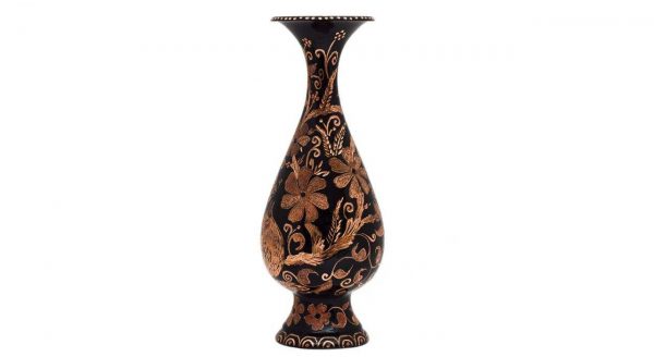 Persian Hand Engraved Copper Flower Vase Glazed Tin Small Bird 3