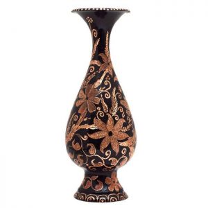 Persian Hand Engraved Copper Flower Vase Glazed Tin Small Bird 8