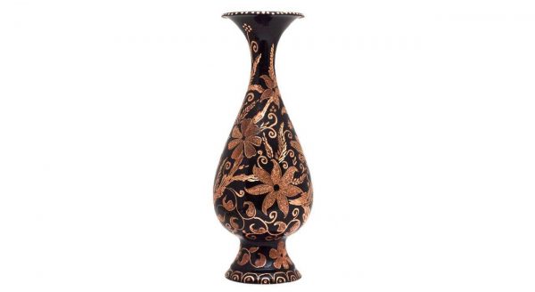 Persian Hand Engraved Copper Flower Vase Glazed Tin Small Bird 4