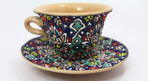Enamel on pottery, Tea Cup Service + Saucers +Sugar Bowl 3
