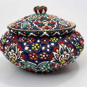 Enamel on pottery, Tea Cup Service + Saucers +Sugar Bowl 15