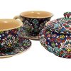 Enamel on pottery, Tea Cup Service + Saucers +Sugar Bowl 2