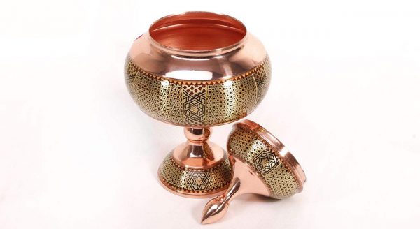 Persian Marquetry Khatam Kari Candy Dish Copper Diamond Design 1