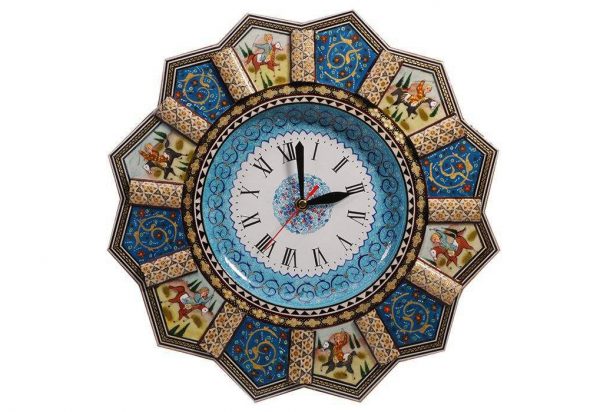 Persian Marquetry Khatam Kari Queen Rose Wooden Wall Clock 3