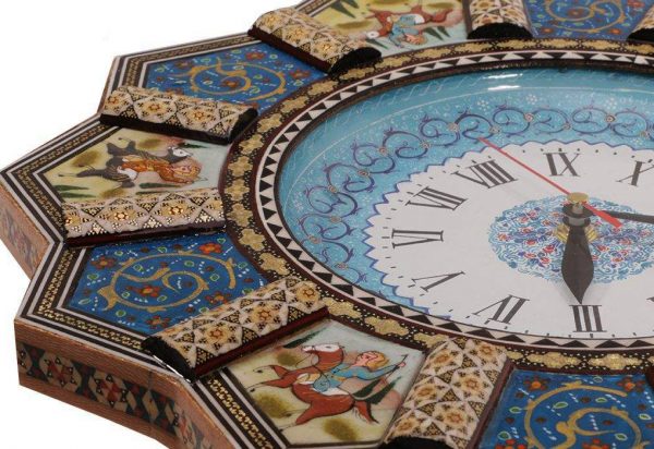 Persian Marquetry Khatam Kari Queen Rose Wooden Wall Clock 4
