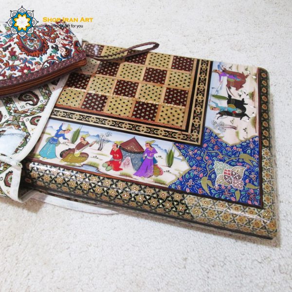 Persian Marquetry Khatam Kari Chess and Backgammon Board King Design 6