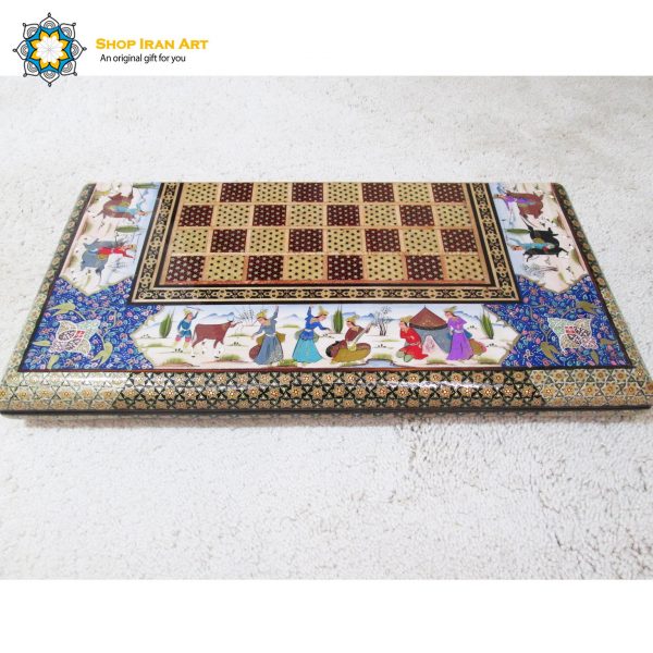 Persian Marquetry Khatam Kari Chess and Backgammon Board King Design 8