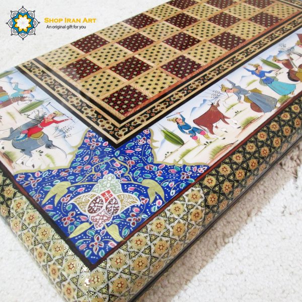 Persian Marquetry Khatam Kari Chess and Backgammon Board King Design 12