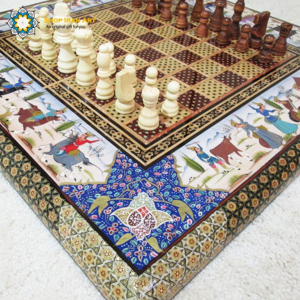 Persian Marquetry Khatam Kari Chess and Backgammon Board King Design 3