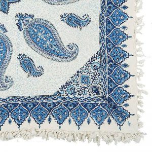 Persian Qalamkar ( Tapestry ) Tablecloth, Blue leaves Design
