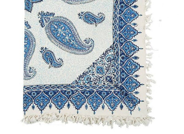 Persian Qalamkar ( Tapestry ) Tablecloth, Blue leaves Design