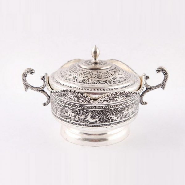 Persian Hand Engraved Tea Set with on Bronze, Eden Design 9