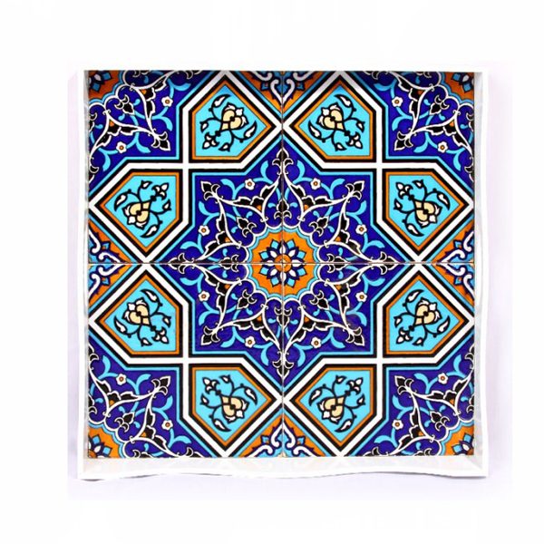Bandeja de azulejos persa, diseño azul profundo 5