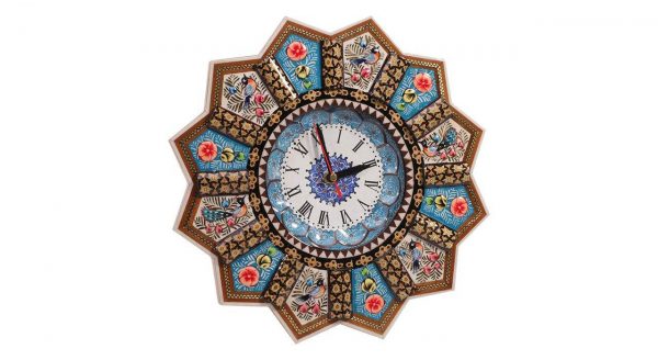 El reloj de pared Minakari hecho a mano, diseño azul 3