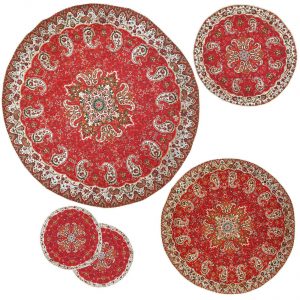 Termeh Luxury Tablecloth, Red Atlas Design (5 PCs) 11