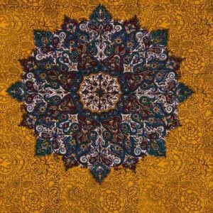 Persian Tapestry ( Qalamkar ) Tablecloth, Gold Design
