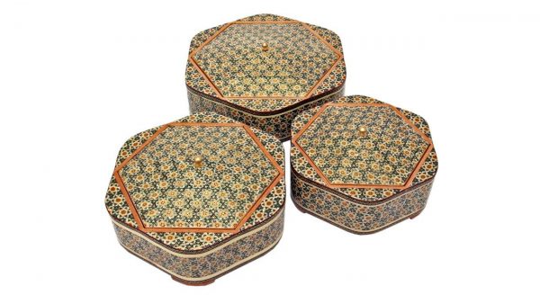 Persian Marquetry Candy Boxes, Flower Shape (3 parts set) 3