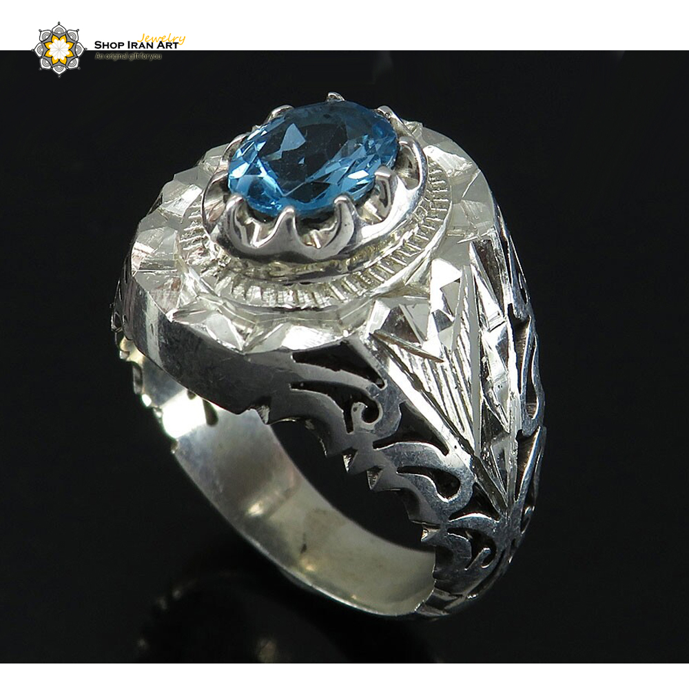 Real Brazilian Blue Topaz Simple Sterling Silver Ring Original Mens Topaz  Ring