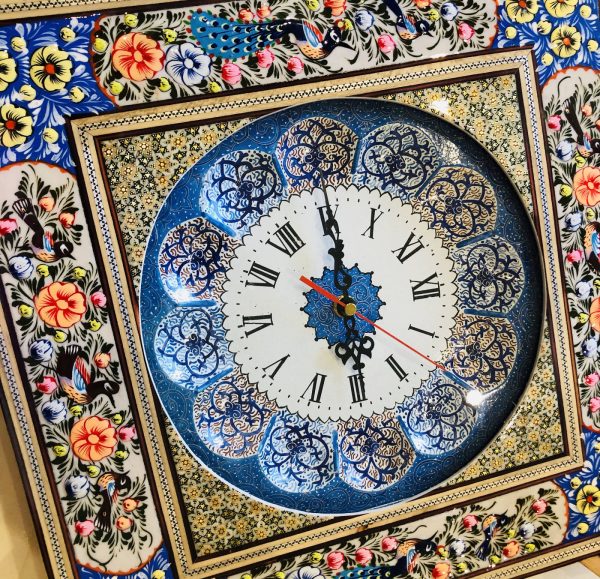 Khatam Kari Wooden Wall Clock, Heaven Bird Design 4