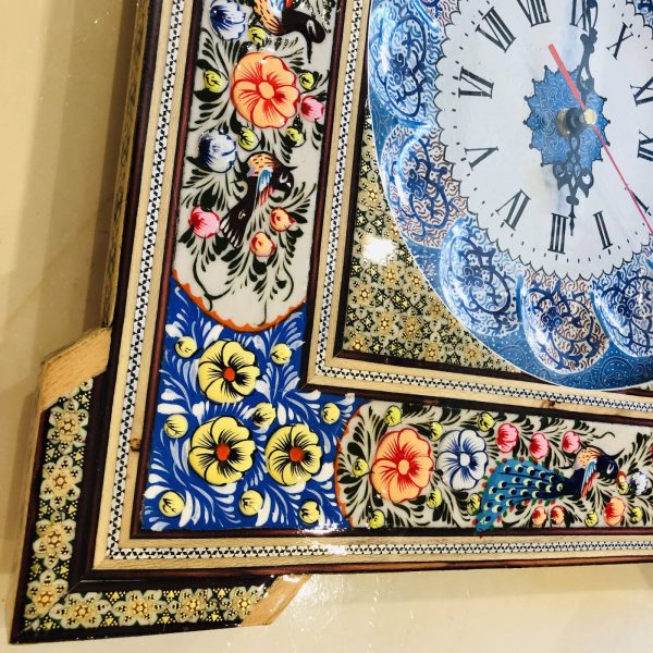 Khatam Kari Wooden Wall Clock, Heaven Bird Design 5