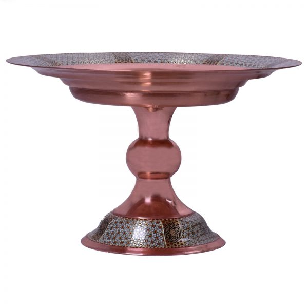 Persian Marquetry Khatam Kari Pedestal Bowl Dish Copper, Royal Design 5