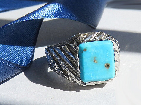Silver Turquoise Ring, Baron Design 3