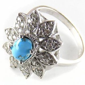Silver Turquoise Ring, Blossom Design 12