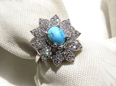 Silver Turquoise Ring, Blossom Design 3