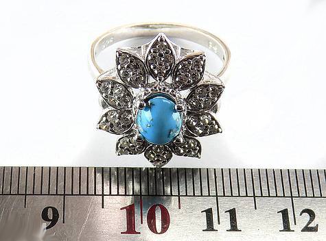 Silver Turquoise Ring, Blossom Design 8