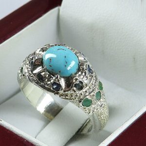 Silver Turquoise Ring, Trojan Design 10