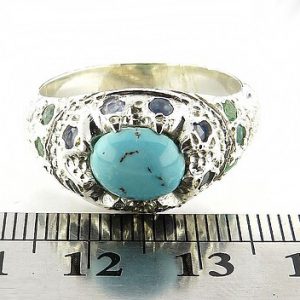 Silver Turquoise Ring, Trojan Design 11