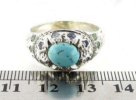 Silver Turquoise Ring, Trojan Design 4