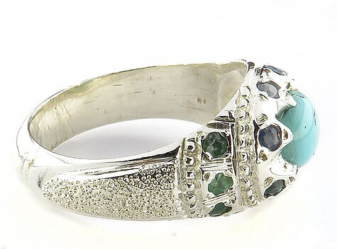 Silver Turquoise Ring, Trojan Design 6
