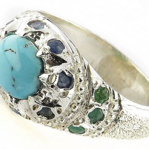 Silver Turquoise Ring, Trojan Design 14