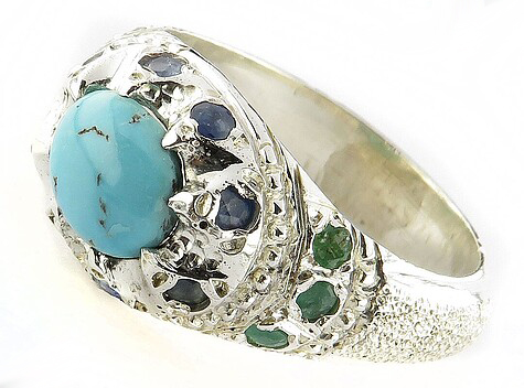 Silver Turquoise Ring, Trojan Design 7