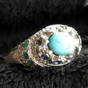 Silver Turquoise Ring, Trojan Design 16