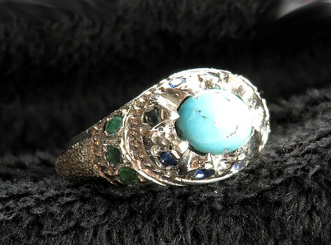 Silver Turquoise Ring, Trojan Design 9