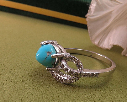 Silver Turquoise Ring, Wind Design 3