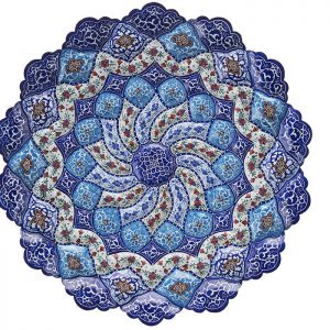 Mina-kari Persian Enamel Plate, Blue Planet Design 7