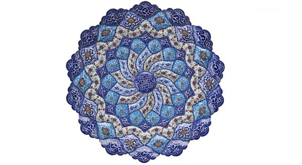 Mina-kari Persian Enamel Plate, Blue Planet Design 4