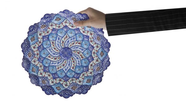 Mina-kari Persian Enamel Plate, Blue Planet Design 5