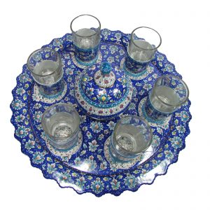 Persian Enamel Tea Cup Set, 8 Pieces (Blue) 8