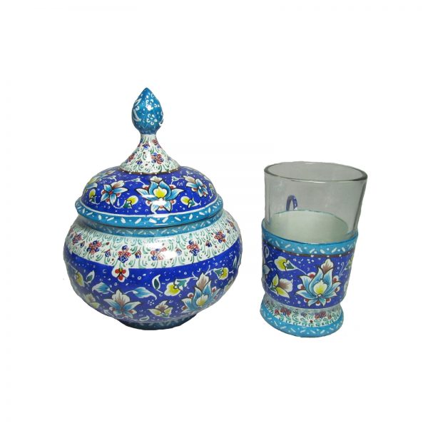 Persian Enamel Tea Cup Set, 8 Pieces (Blue) 7