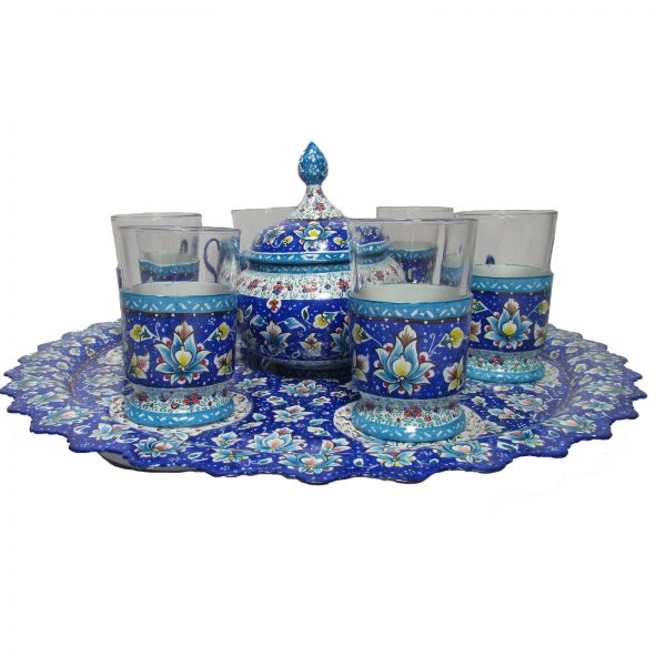 Persian Enamel Tea Cup Set, 8 Pieces (Blue) 3