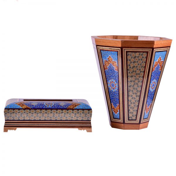 Persian Marquetry Tissue Box and Trash Bin, Blue Lux Set Design 5