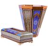 Persian Marquetry Tissue Box and Trash Bin, Blue Lux Set Design 1
