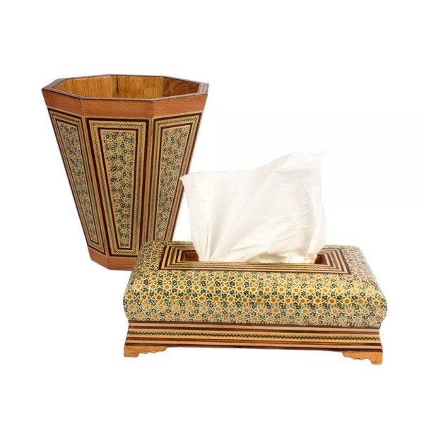 Persian Marquetry Tissue Box and Trash Bin, Selena Set Design 3