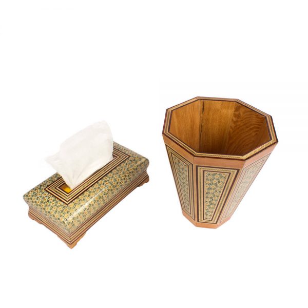 Persian Marquetry Tissue Box and Trash Bin, Selena Set Design 6